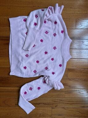 Lea & Viola Light Pink Sweater Top with Fuchsia Rose Embroidery